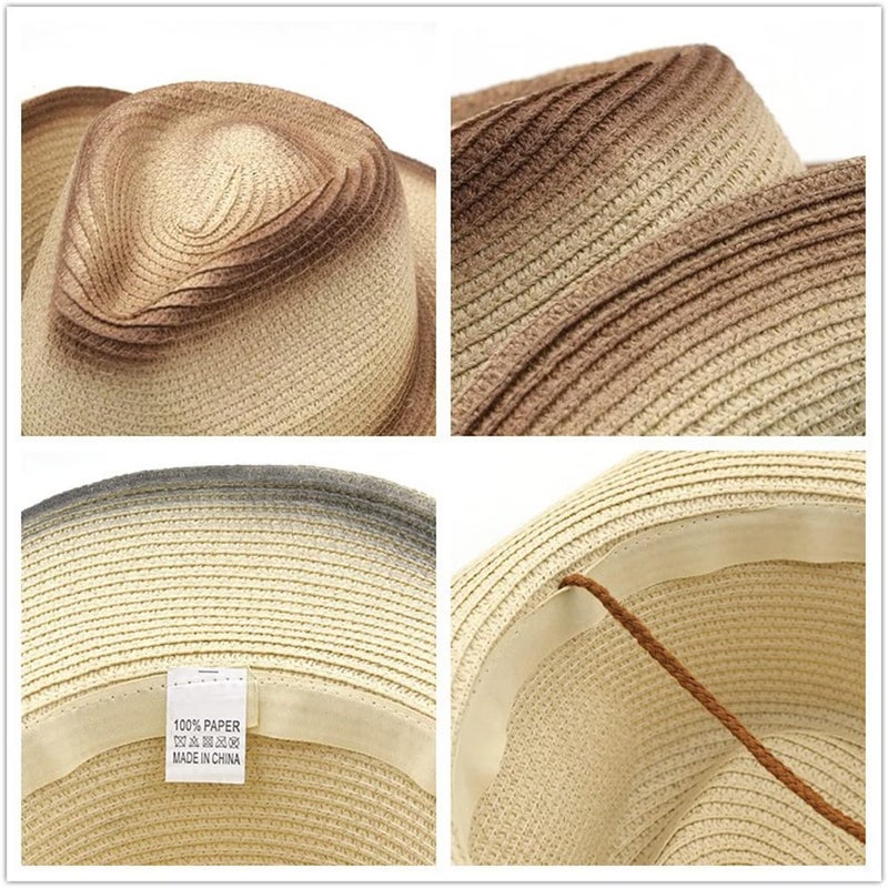 Holiberty Mens Straw Cowgirl Cowboy Hat Women Floppy Packable Wide Brim Sun Hat UPF50 Western Panama Travel Beach Cap Fedora Bucket Hat - Image 4